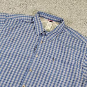 The North Face Shirt Mens XL Blue Check Short Sleeve Vented Hiking Button Up